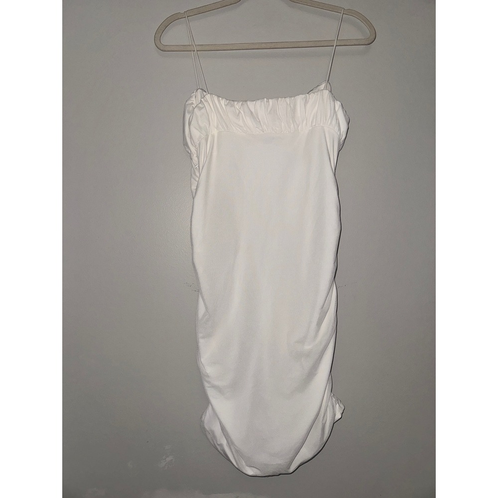 Princess Polly Penney Mini Dress White Ruched Bodycon Lower Impact Size US 12